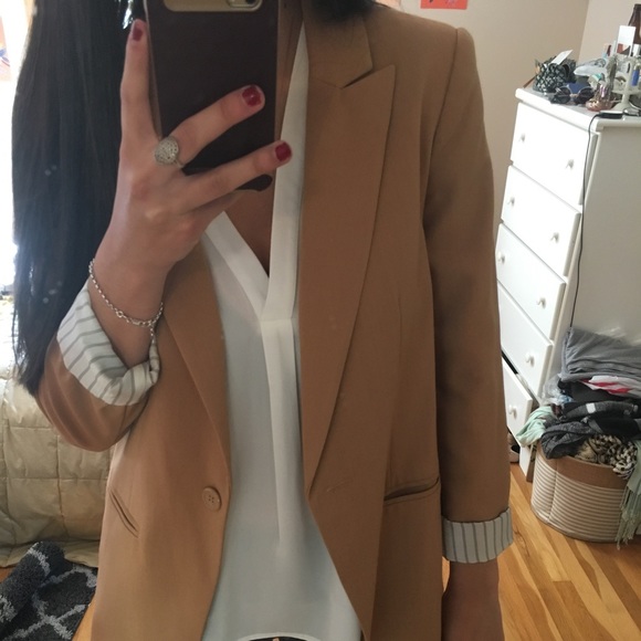 Forever 21 Jackets & Blazers - Forever 21 Tan Blazer with Striped Cuff